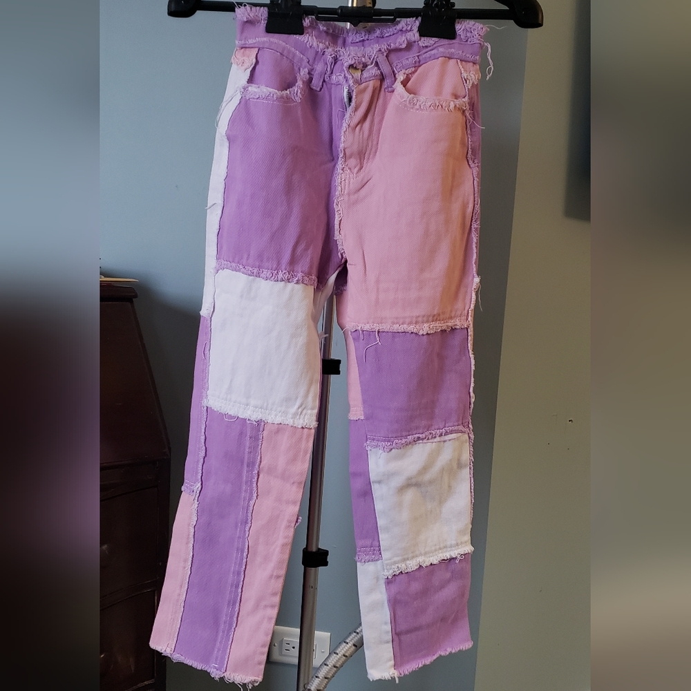 Patchwork denim in pink/purple